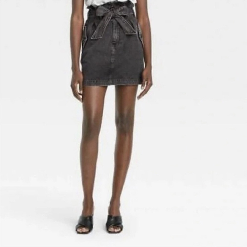 Who What Wear Black‎ Denim Paper Bag Mini Skirt Above Knee Zipper Button Size 2